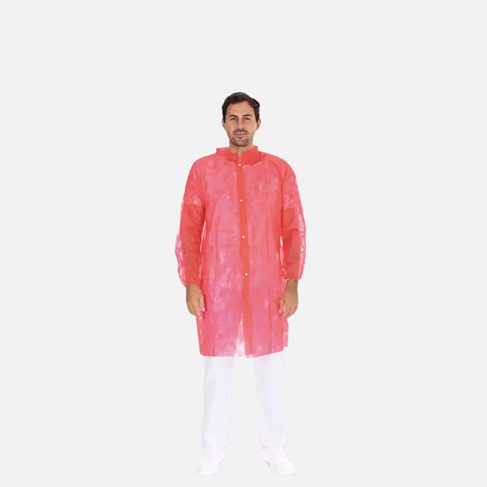 HygoNorm 27425, Leichter PP-Besucherkittel mit Druckknöpfen, XXXL, Rot, image 3, gallery thumbnail