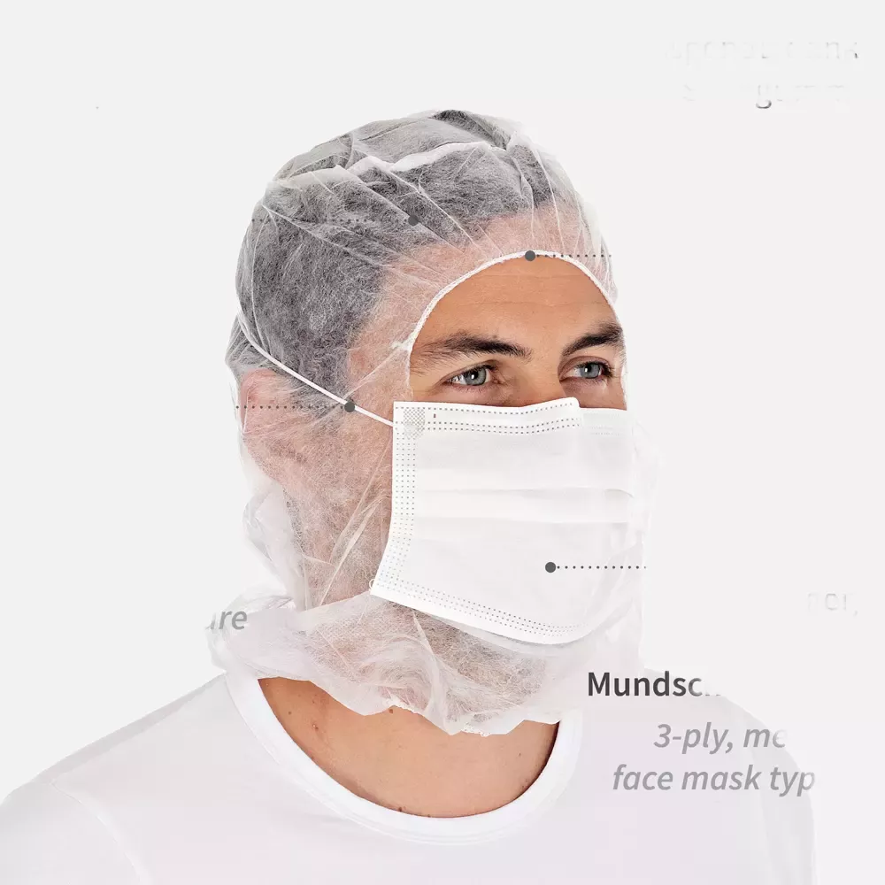 HygoStar 132001, 3-ply PP Astro Caps with Face Mask, White, image 5