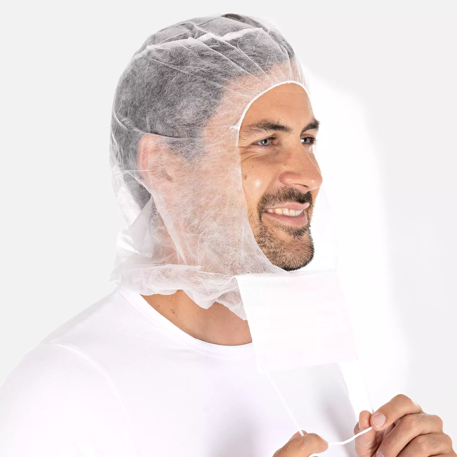 HygoStar 132001, 3-ply PP Astro Caps with Face Mask, White, image 4