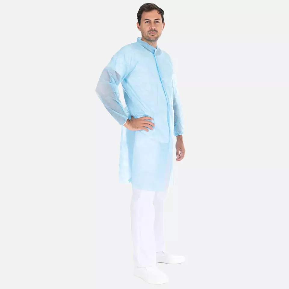 HygoNorm 27426, Leichte PP-Besucherkittel, XXXL, Blau, mit Druckknöpfen, image 1, gallery thumbnail