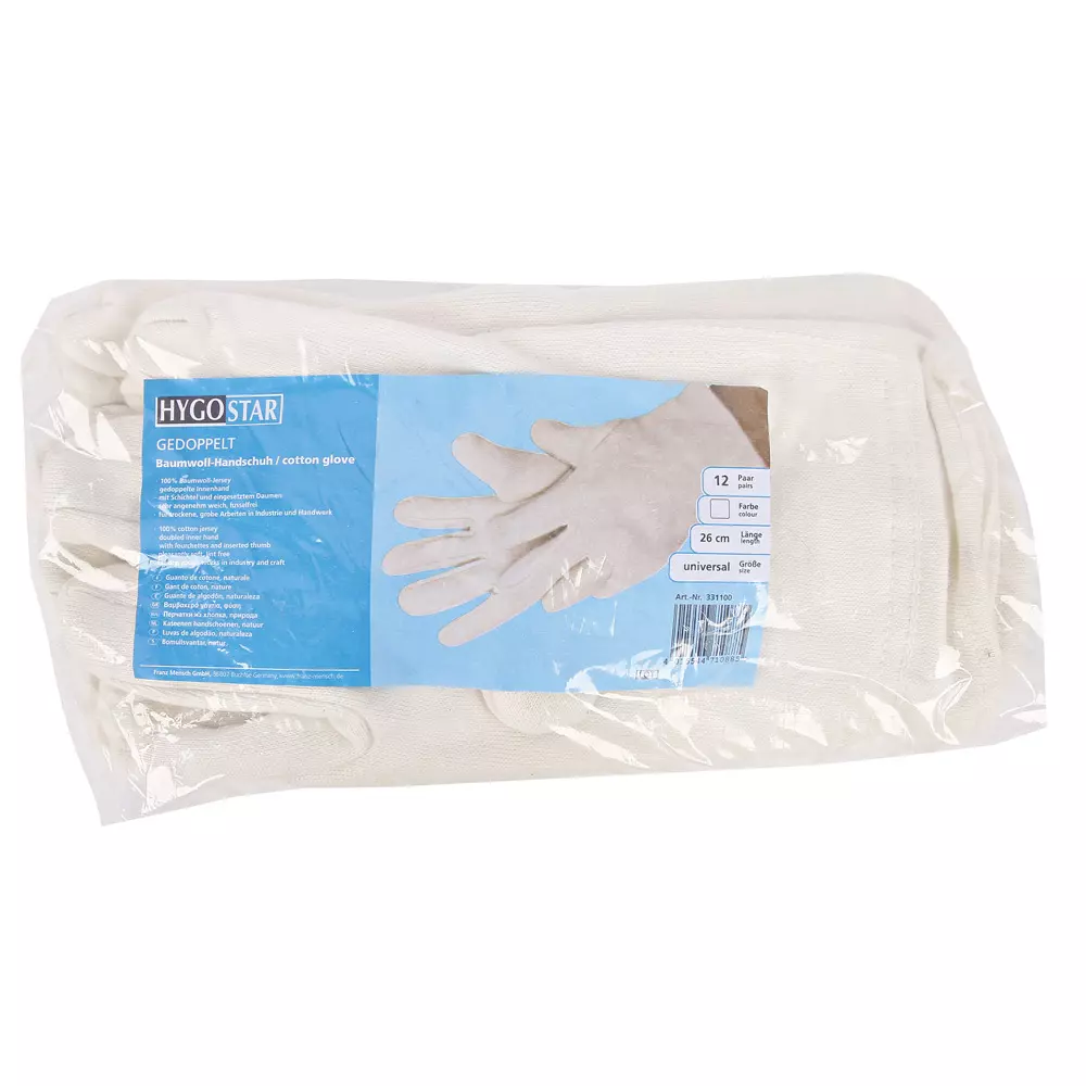 HygoStar 331100, Doubled Cotton Gloves, One Size, White, image 2