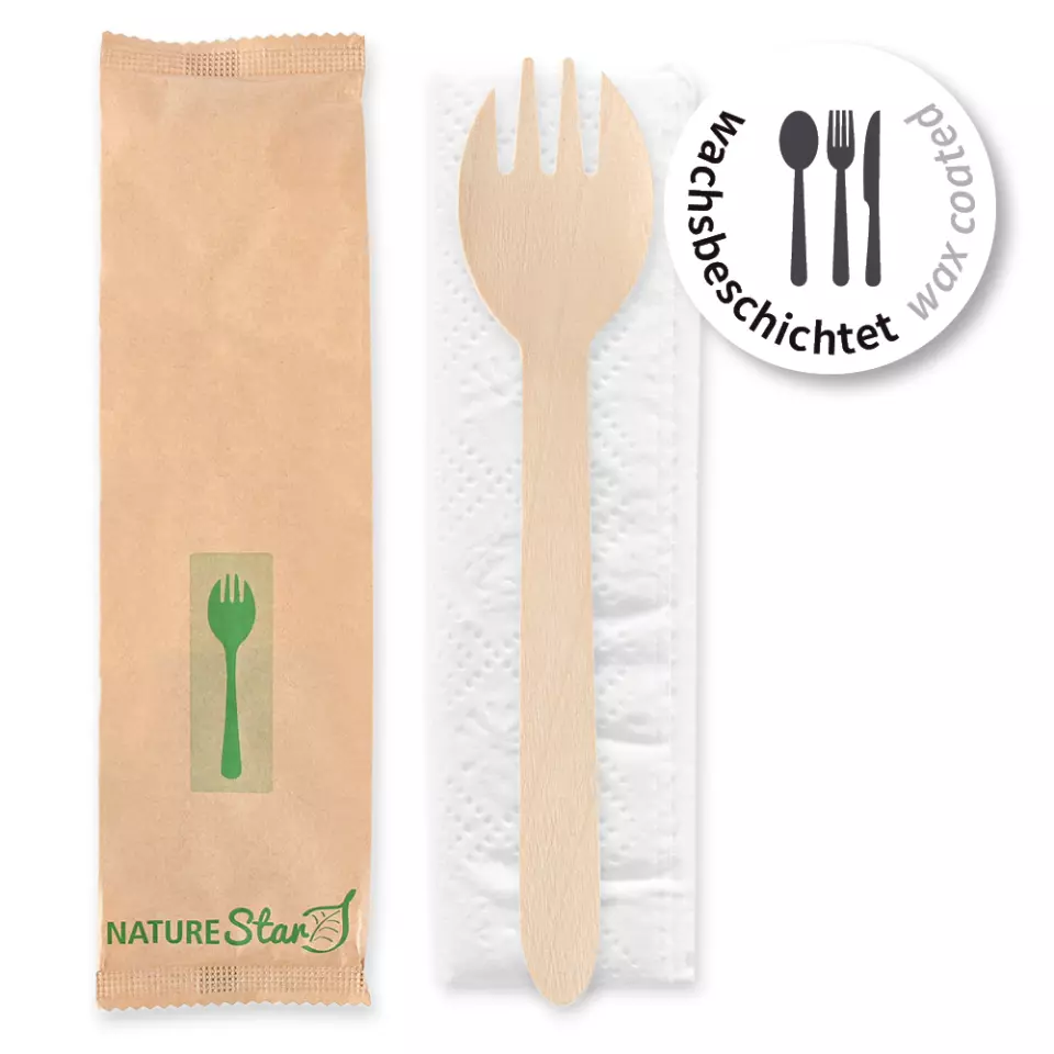 NATUREStar 388625, Spork Organic Wood Cutlery Sets, FSC® 100%, Wax Coated, image 1, gallery thumbnail