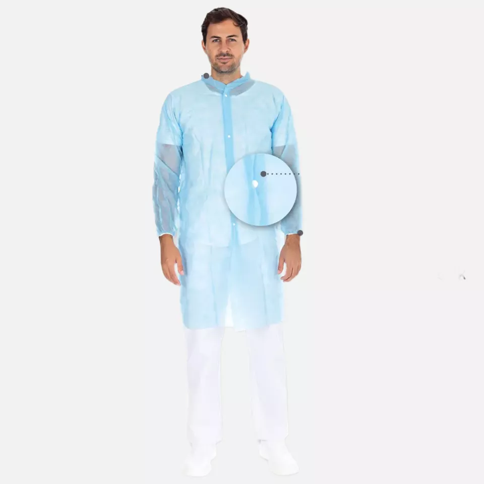 HygoNorm 27426, Leichte PP-Besucherkittel, XXXL, Blau, mit Druckknöpfen, image 6, gallery thumbnail