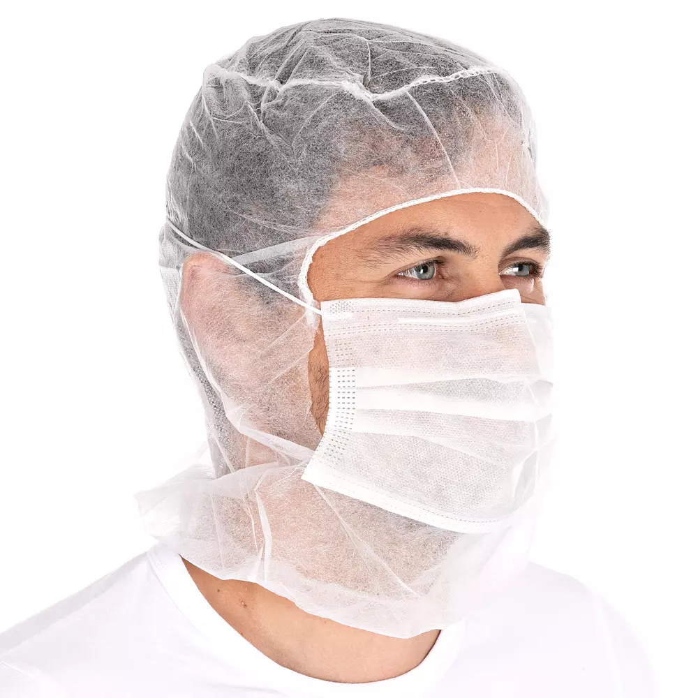 HygoNorm 132019, Astro Eco Caps with 2-Ply Face Mask, PP, White, image 3