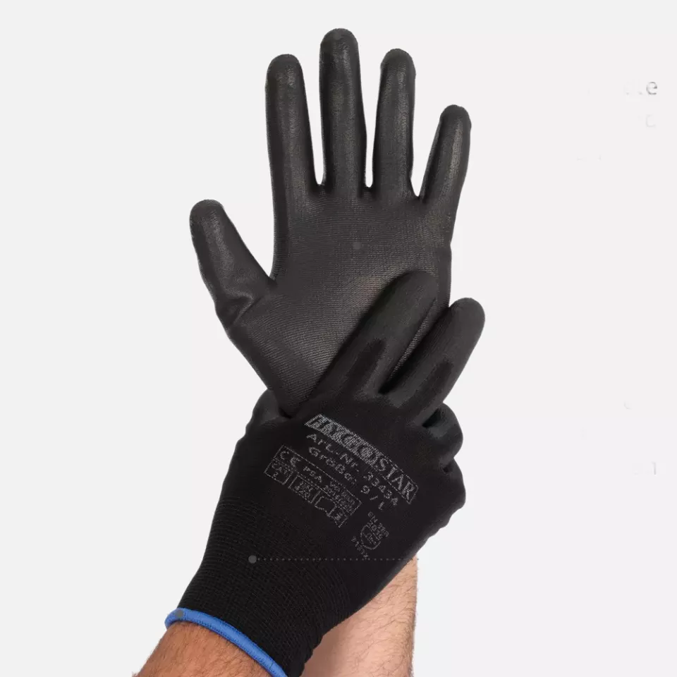 HygoStar 33433, Ace Touch PU Coated Fine Knit Gloves, Black, image 4, gallery thumbnail