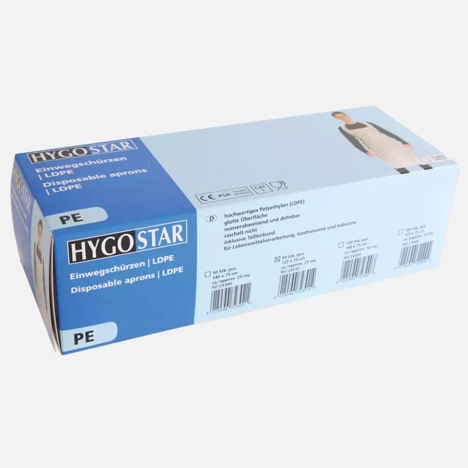 HygoStar 23360, LDPE Disposable Aprons, 125 x 75 cm, White, Dispenser Box, Approx. 16 my, image 3, gallery thumbnail