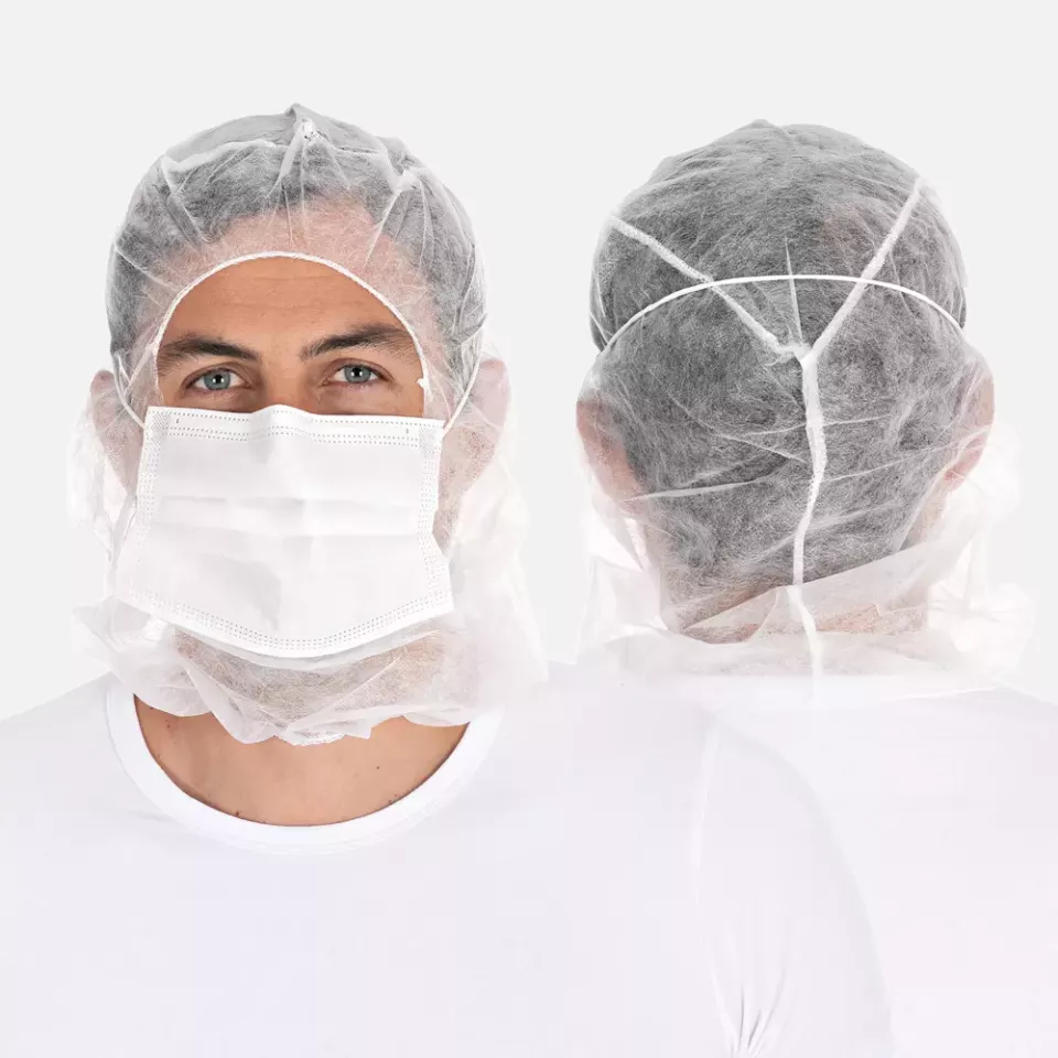 HygoStar 132001, 3-ply PP Astro Caps with Face Mask, White, image 1, gallery thumbnail
