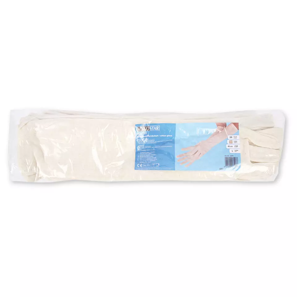HygoStar 27208, Nature Extra Long Cotton Gloves, Size 9/L, Natural, image 2, gallery thumbnail