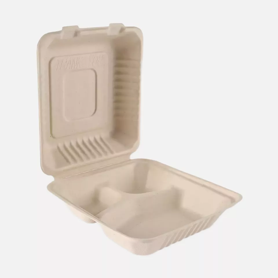 NATUREStar 412235, Organic Bagasse Menu Boxes, Hinged Lid, image 1, gallery thumbnail