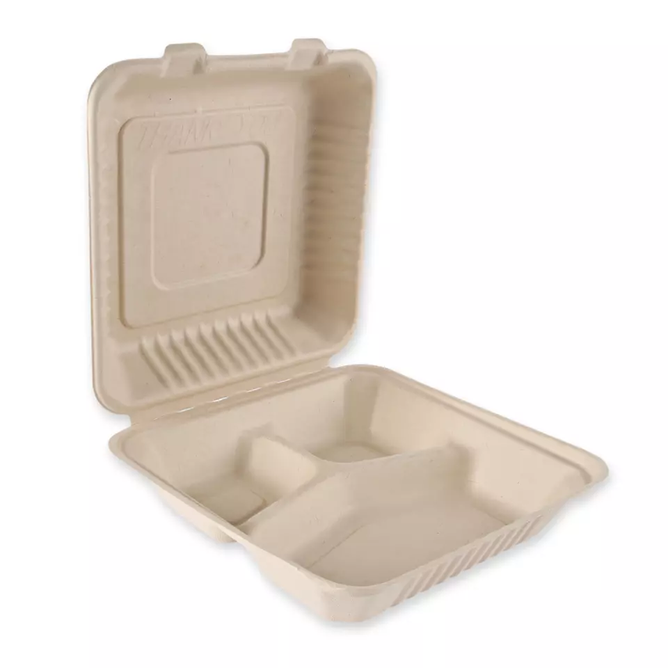 NATUREStar 412265, Bagasse Organic Menu Boxes, Hinged Lid