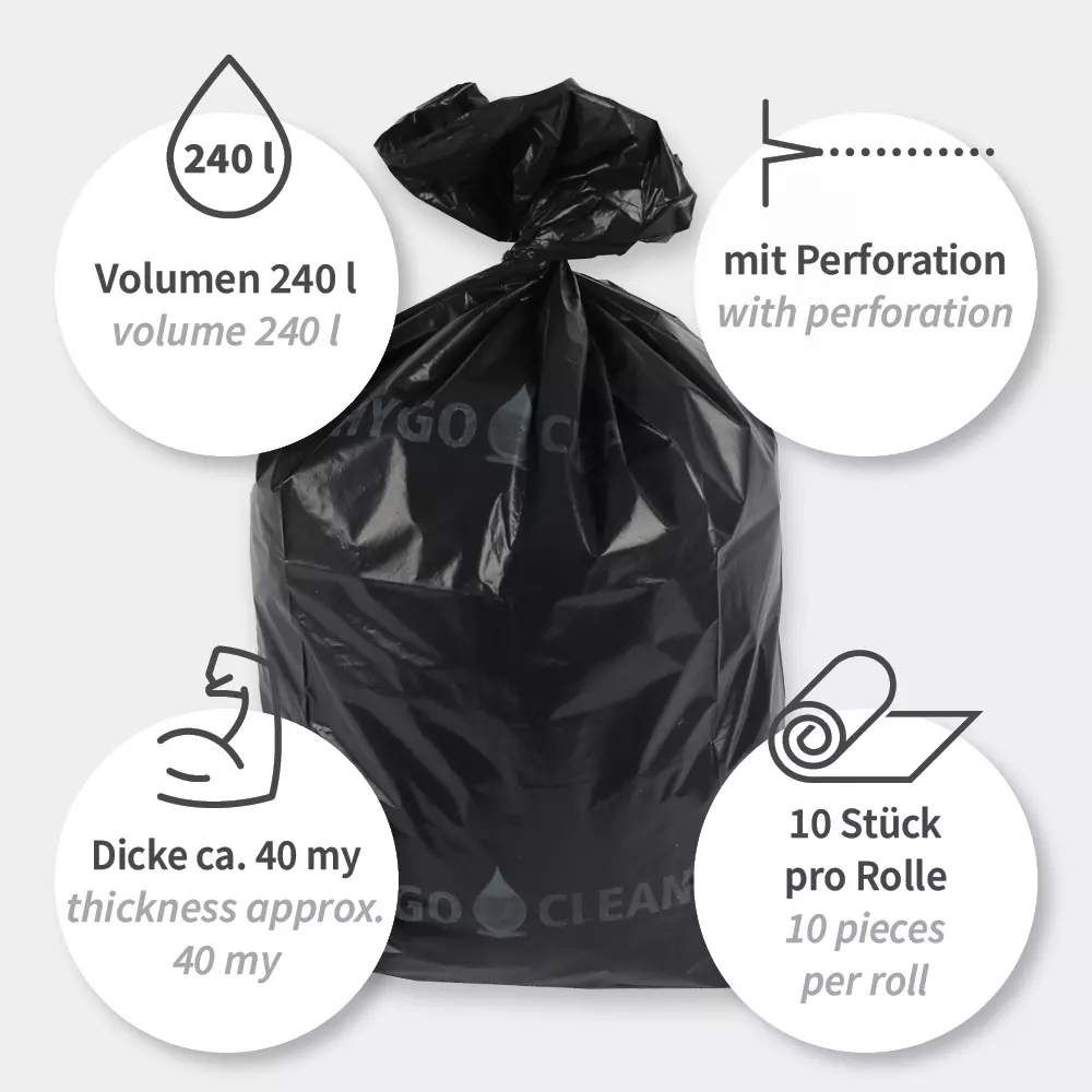 HygoClean 32313, Light LDPE Waste Bags, 240 l, Black, Roll, image 4