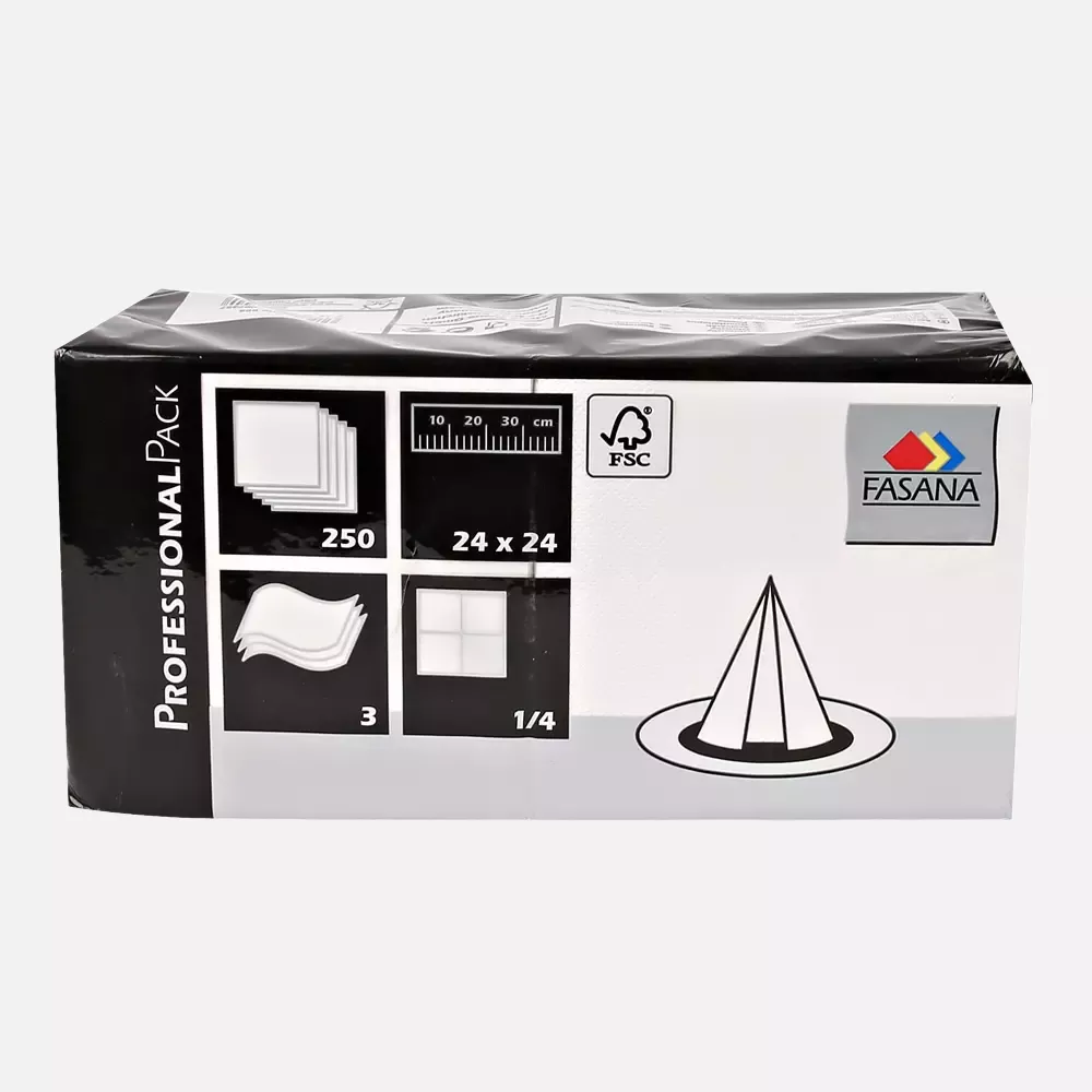 Franz Mensch 30590, Cocktail Napkins, 24 x cm, 3-ply, 1/4 Fold, Cellulose, White, FSC®-mix, image 2