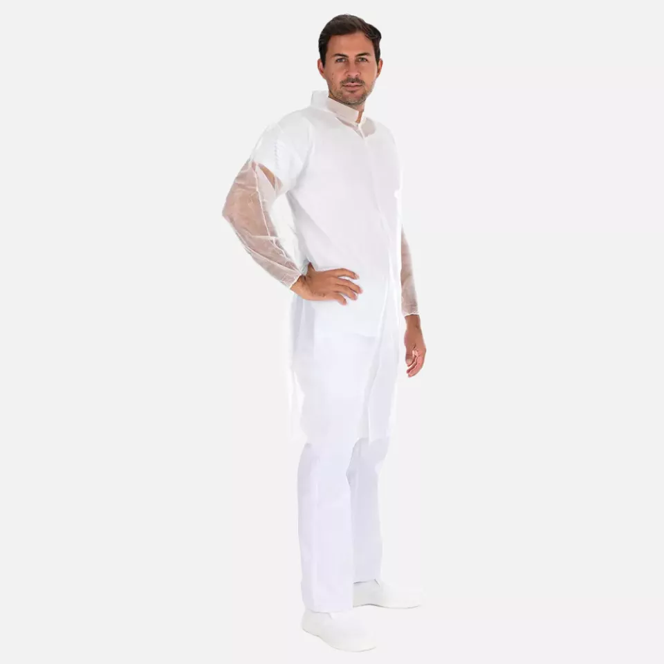 HygoNorm 27429P, Light Visitor Gowns with Push Buttons, PP, XXXL, White, image 2, gallery thumbnail