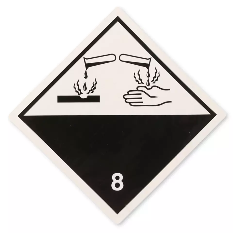 Franz Mensch 954005, Corrosive Substances Class 8 Paper Warning Labels, On Roll, White, image 1, gallery thumbnail