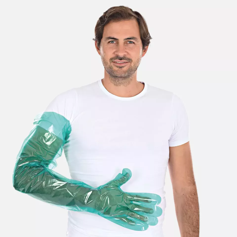 HygoStar 2620-VAR, Softline Long LDPE Gloves, Green, image 2, gallery thumbnail