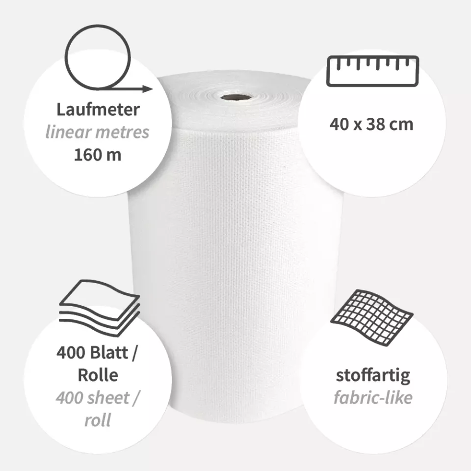 HygoClean 31700, Hygotex Viscose Cleaning Cloths, Roll, White, image 3, gallery thumbnail