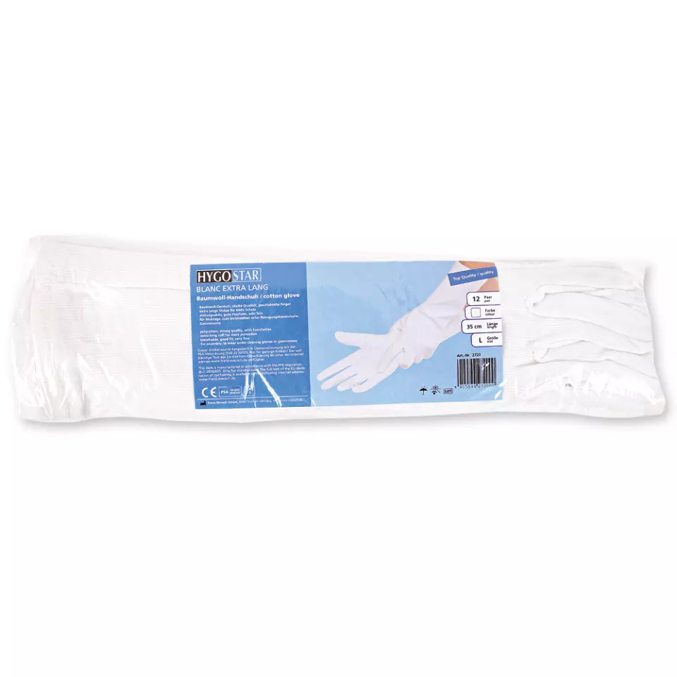 HygoStar 2720, Blanc Extra Long Cotton Gloves, 9/L, White, image 2, gallery thumbnail