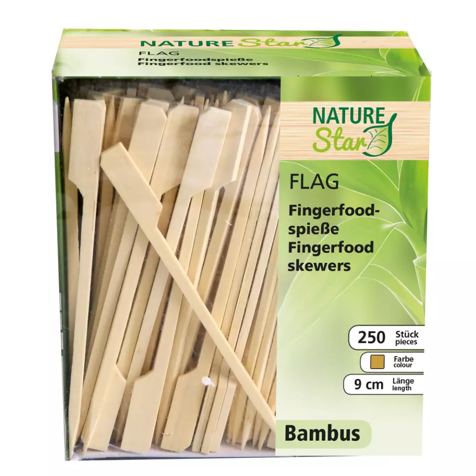 NATUREStar 389521, Organic Flag Bamboo Fingerfood Skewers, 90 mm, Natural, image 1, gallery thumbnail