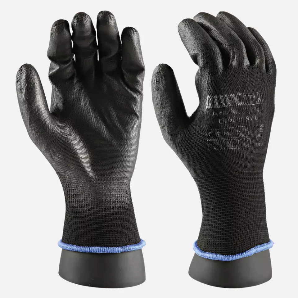 HygoStar 33433, Ace Touch PU Coated Fine Knit Gloves, Black, image 7, gallery thumbnail