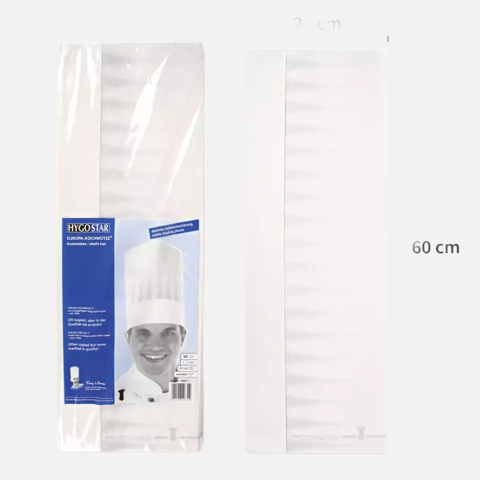 HygoStar 0964, Europa Original Chef's Hat, 22 cm, White, Absorbent Paper, Exposed, image 9, gallery thumbnail
