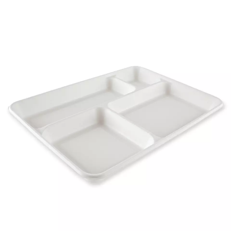 NATUREStar 411444, Organic Bagasse Menu Tray, 4-Compartments, 370 x 270 mm, Rectangular, image 1, gallery thumbnail