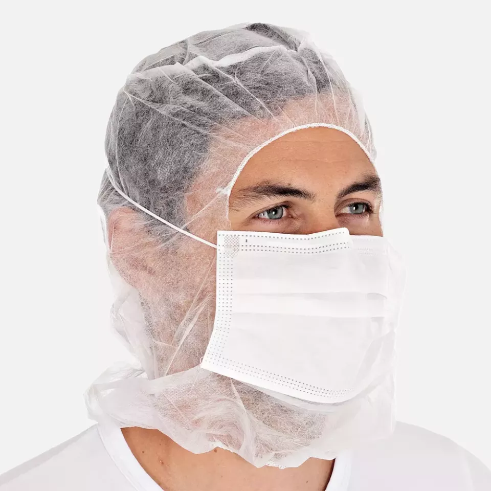 HygoStar 132001, 3-ply PP Astro Caps with Face Mask, White, image 2, gallery thumbnail