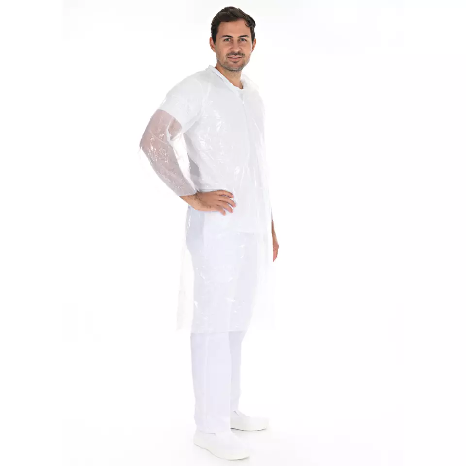 HygoNorm 27329, PE Light Visitor Gowns, Push Buttons, White, image 2, gallery thumbnail