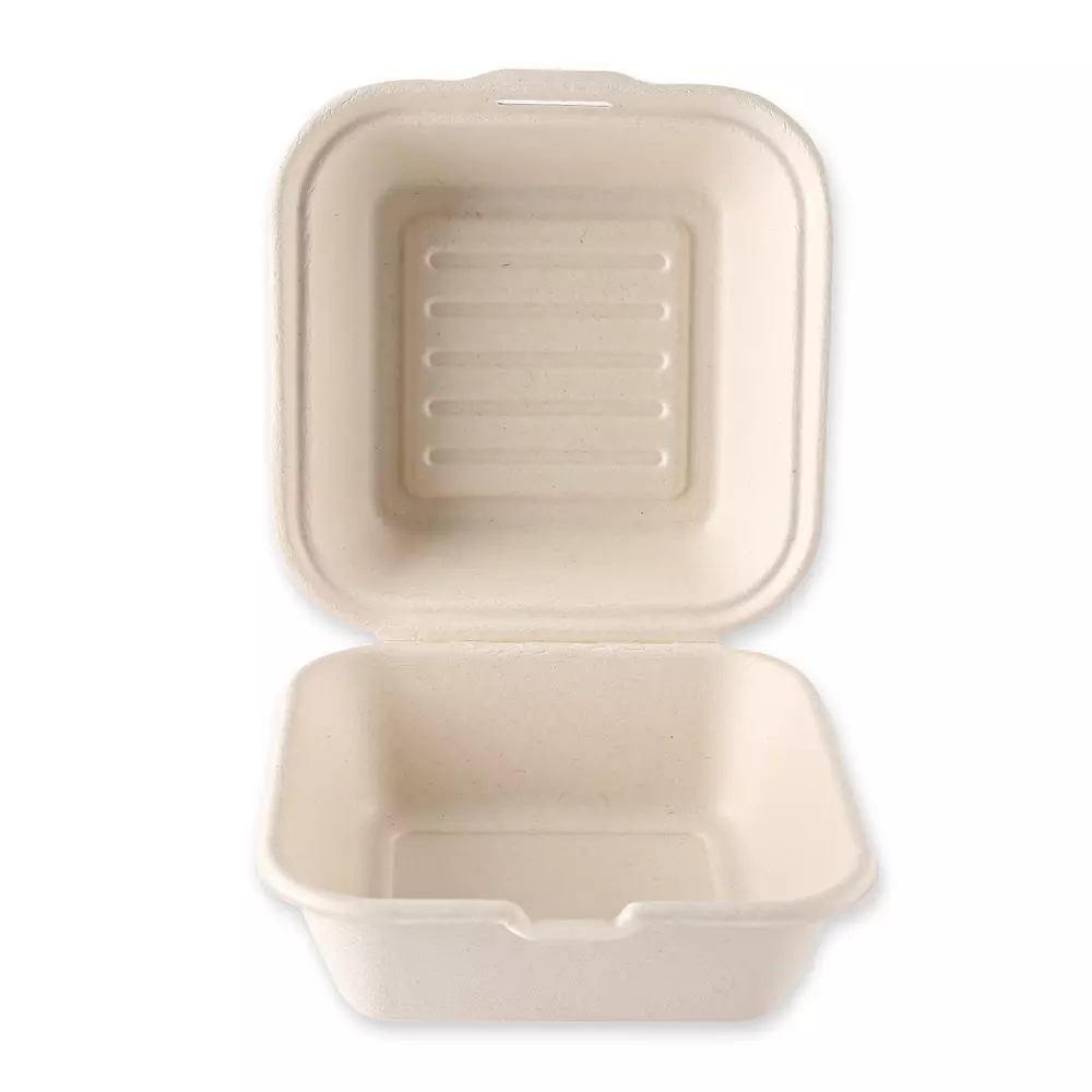 NATUREStar 412155, Organic Hinged Lid Bagasse Hamburger Boxes, 150 x 85 mm, image 1