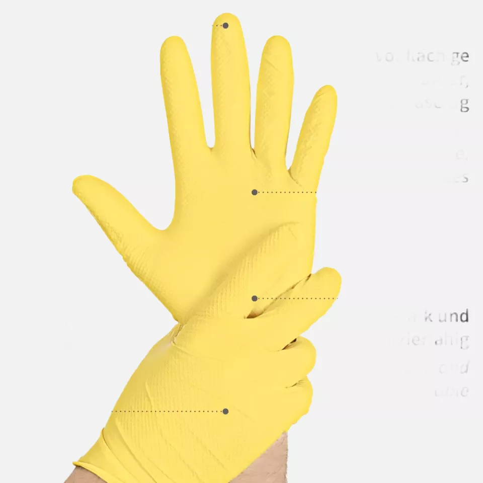 Franz Mensch 270864, Power Grip Nitrile Gloves, Powder-free, 7/S, Yellow, image 3, gallery thumbnail