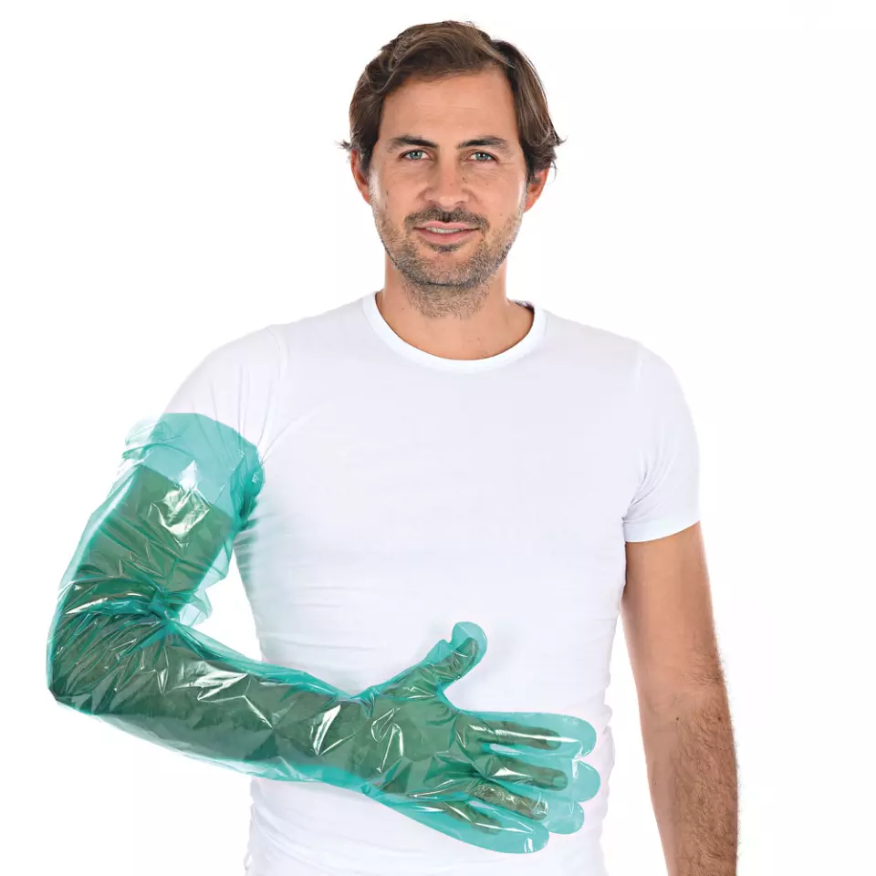 Hygostar 2620-VAR, Softline Long LDPE Gloves, Green, image 2, gallery thumbnail