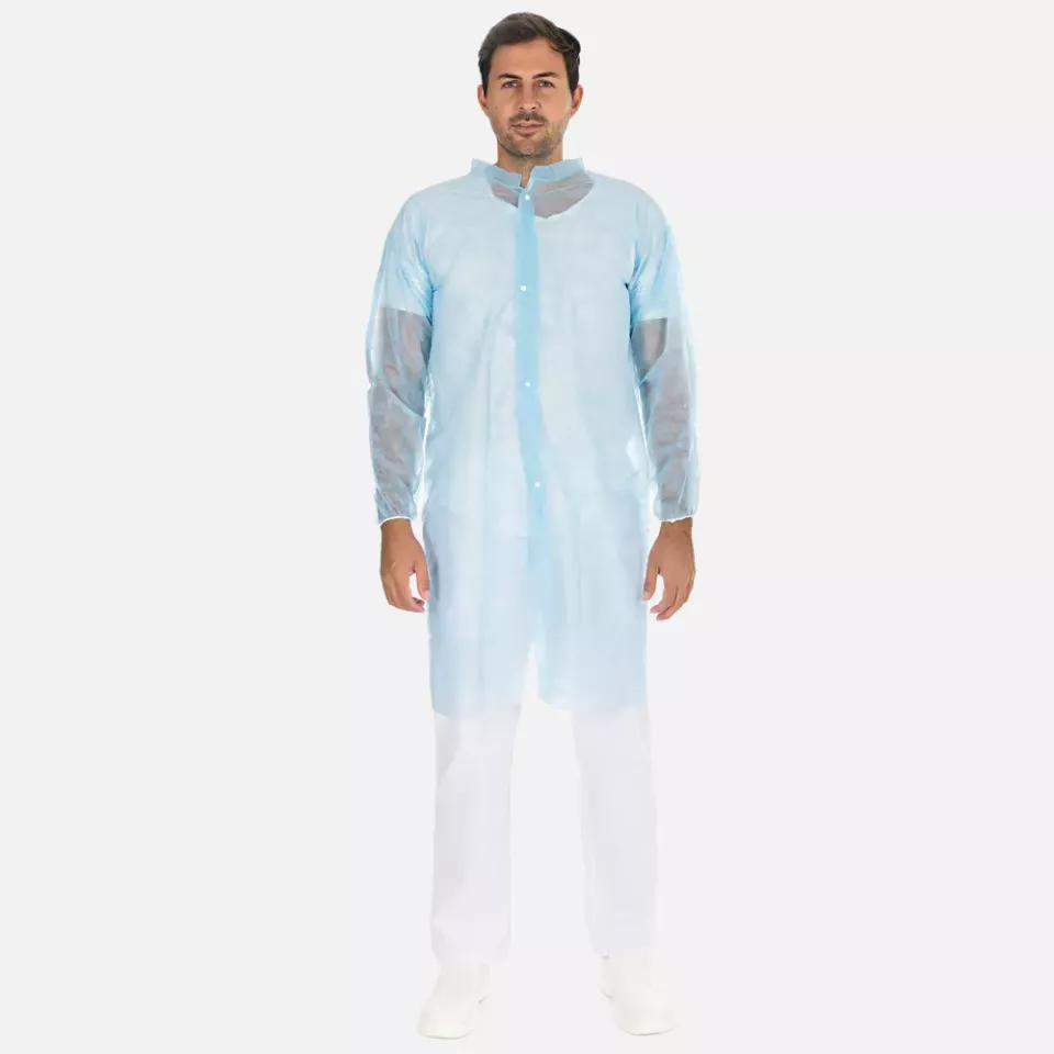 HygoNorm 27406P, Leichte PP-Besucherkittel mit Druckknöpfen, XL, Blau, image 1, gallery thumbnail