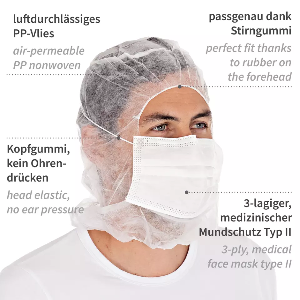 HygoStar 132001, 3-ply PP Astro Caps with Face Mask, White, image 5, gallery thumbnail