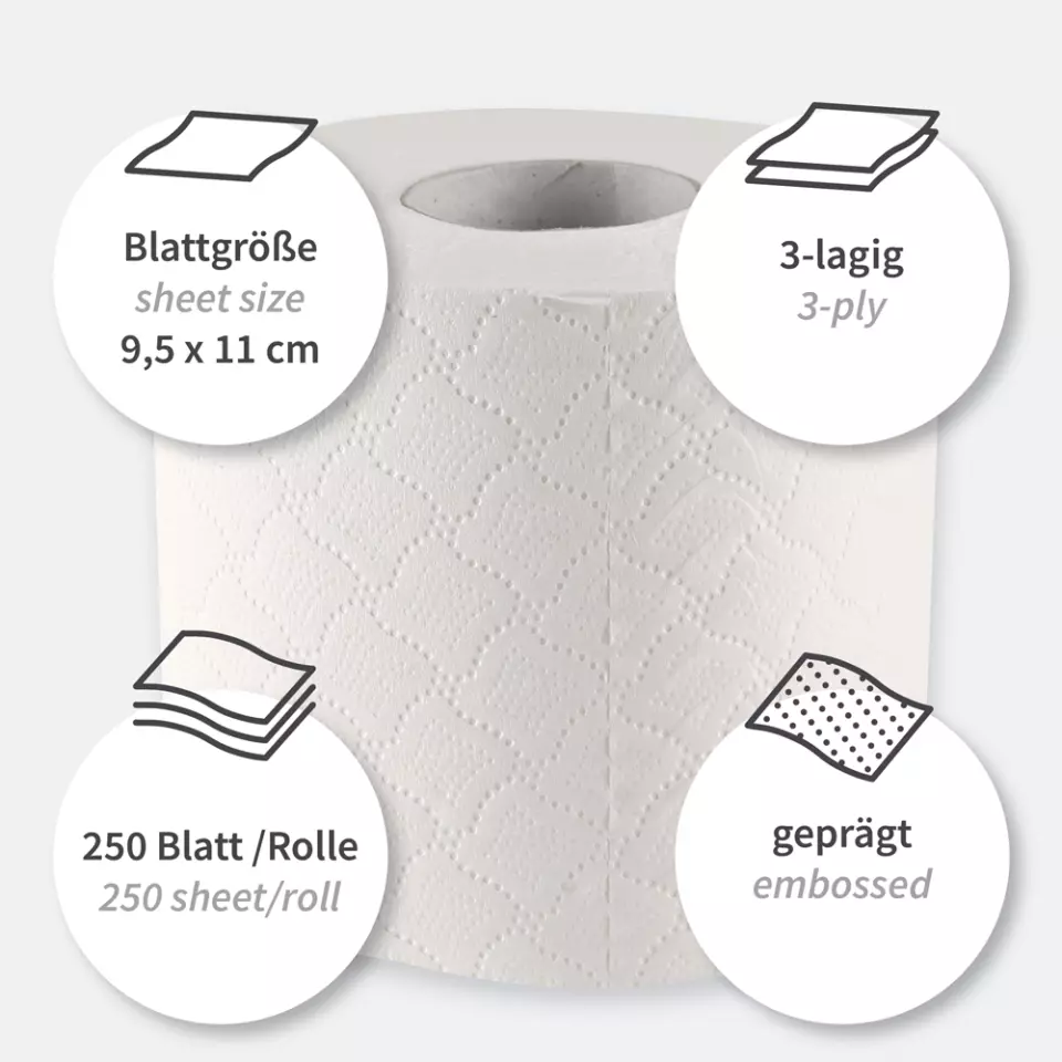 HygoClean 30425, 3-Ply Cellulose Toilet Paper, Small Roll, White, image 3, gallery thumbnail