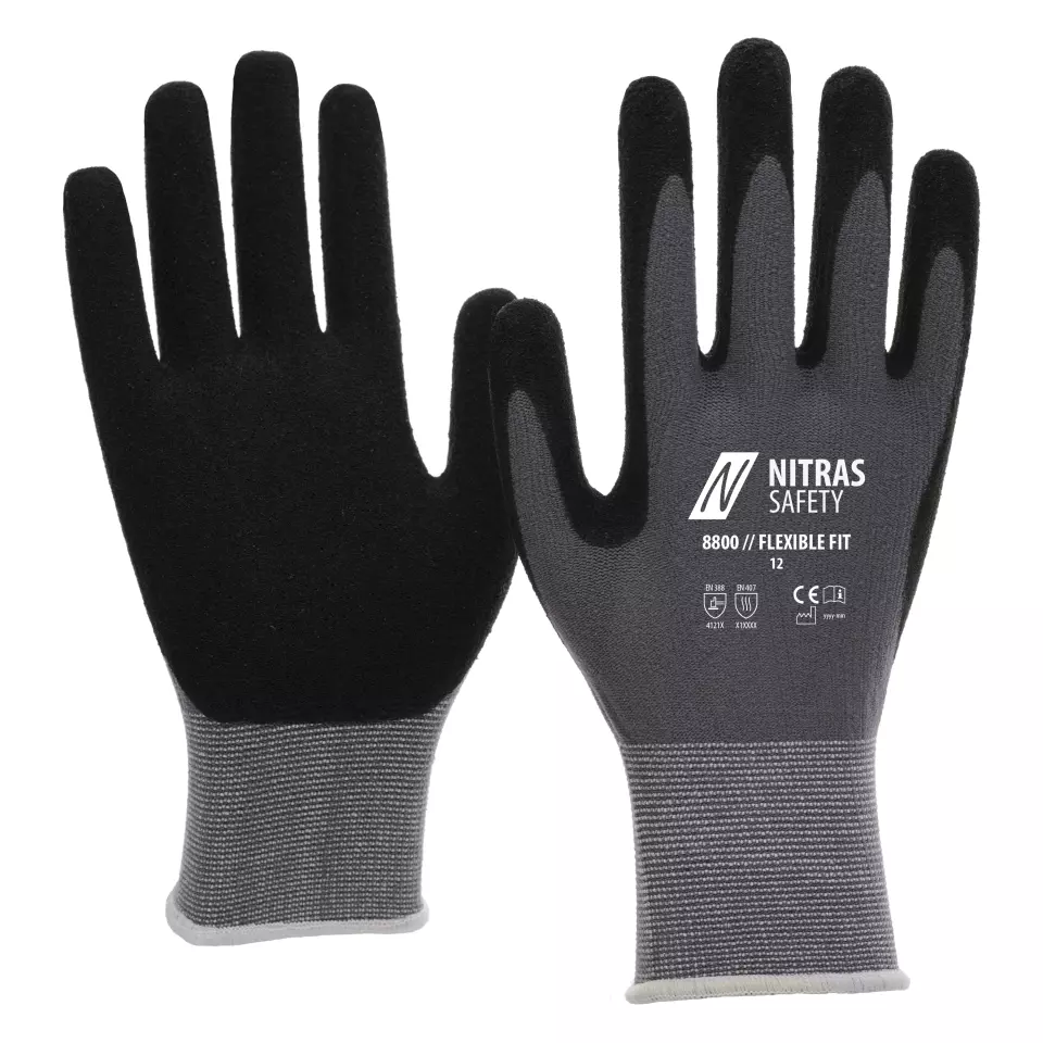 NITRAS 8800, FLEXIBLE FIT Knitted Gloves, Grey, image 1, gallery thumbnail