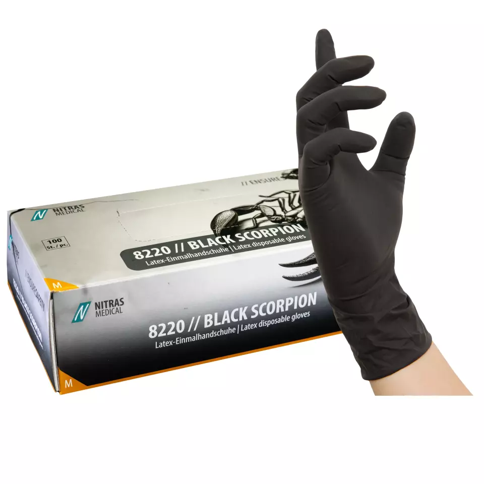Nitras Medical 8220, BLACK SCORPION latex disposable gloves, black, image 1, gallery thumbnail