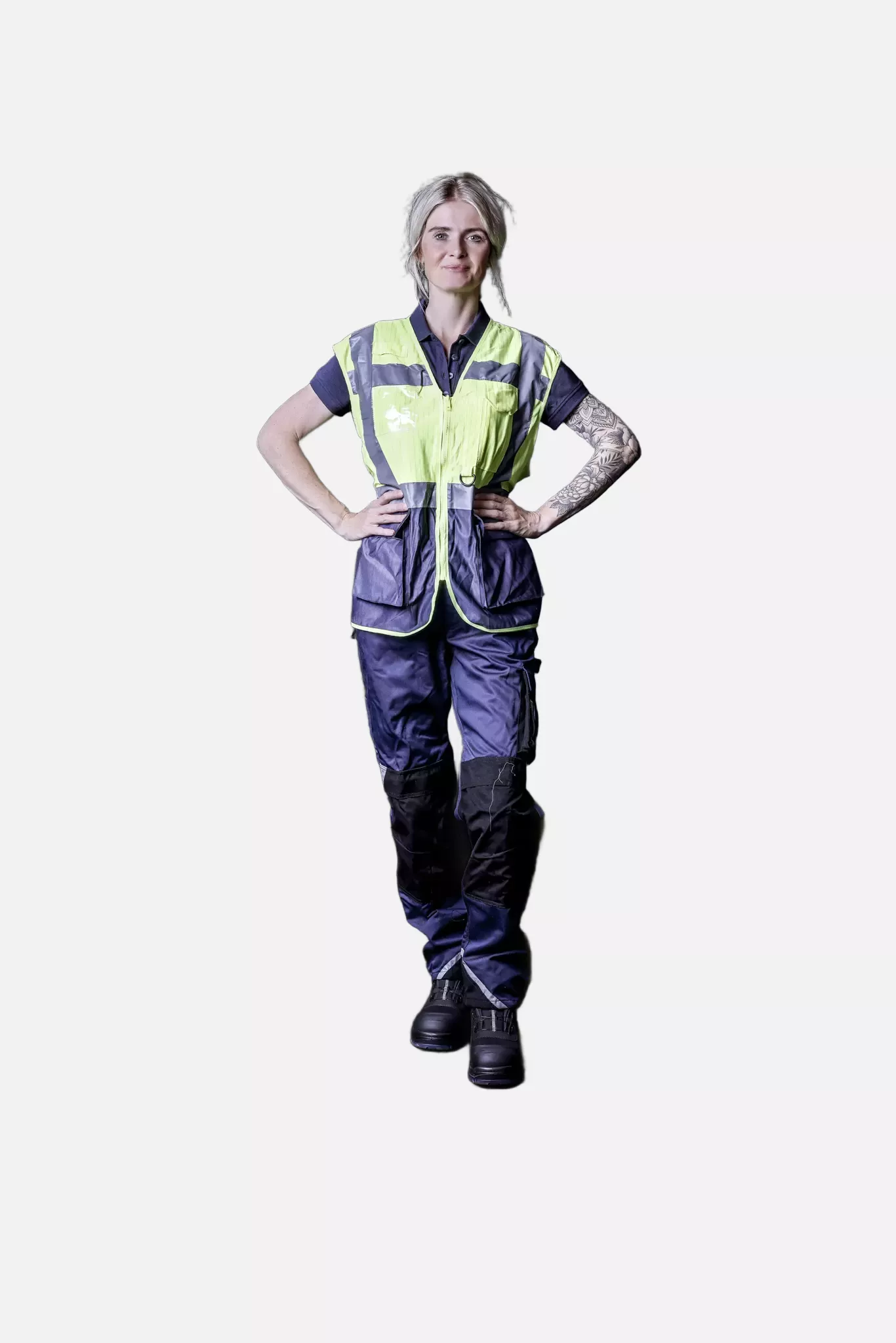 Nitras 7118-4021, High-Visibility Waistcoat, Neon Yellow/Navy Blue, image 3