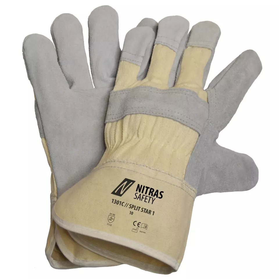 Nitras 1301C, SPLIT STAR 1 Cow Split Leather Gloves, Size 10, image 1, gallery thumbnail