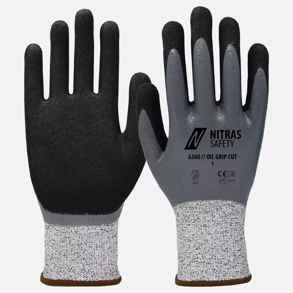 Nitras 6360, OIL GRIP CUT Cut protection Gloves, Grey, image 1, gallery thumbnail