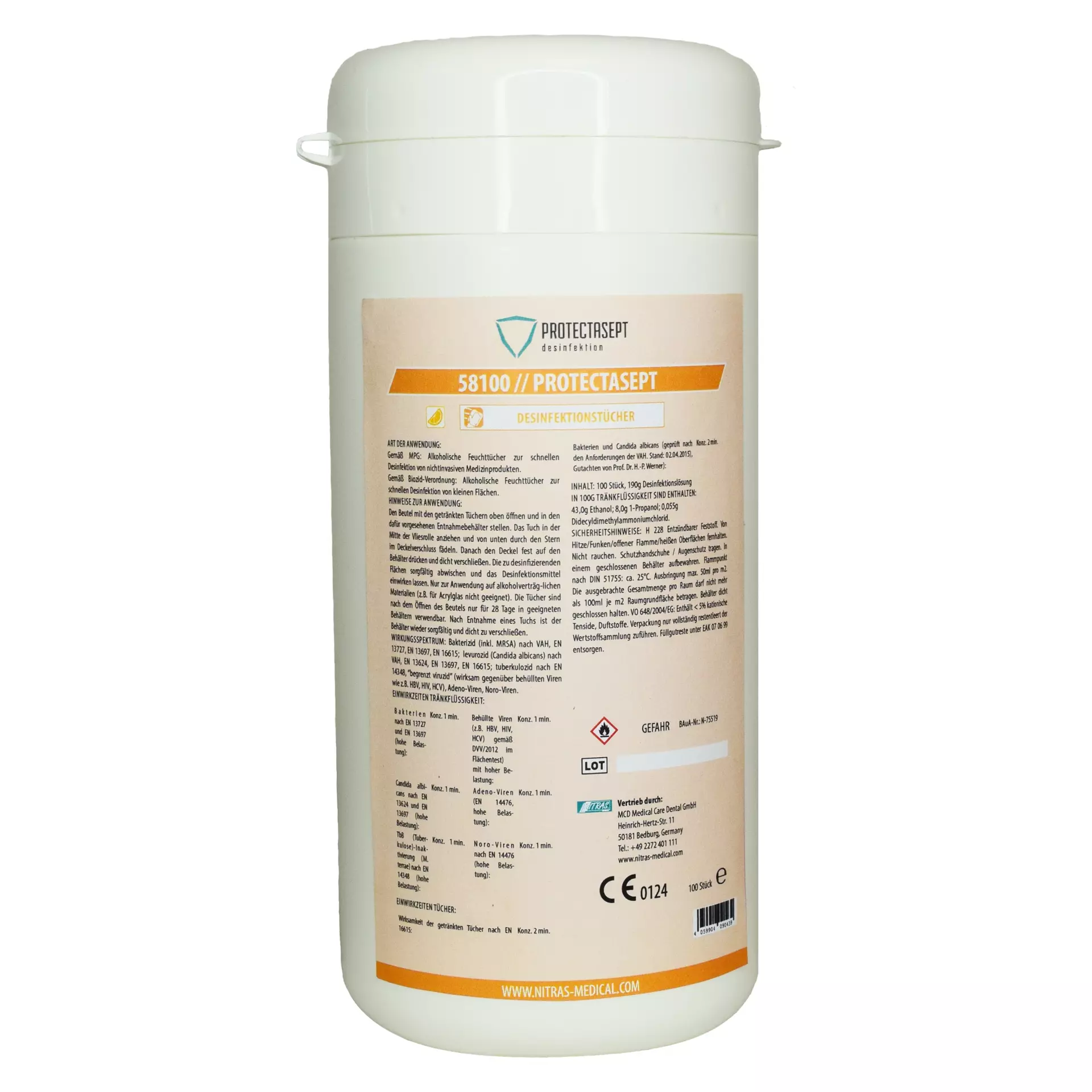 Nitras Medical 58100, PROTECTASEPT desinfection wipes, for alcohol-resistant surfaces, image 1