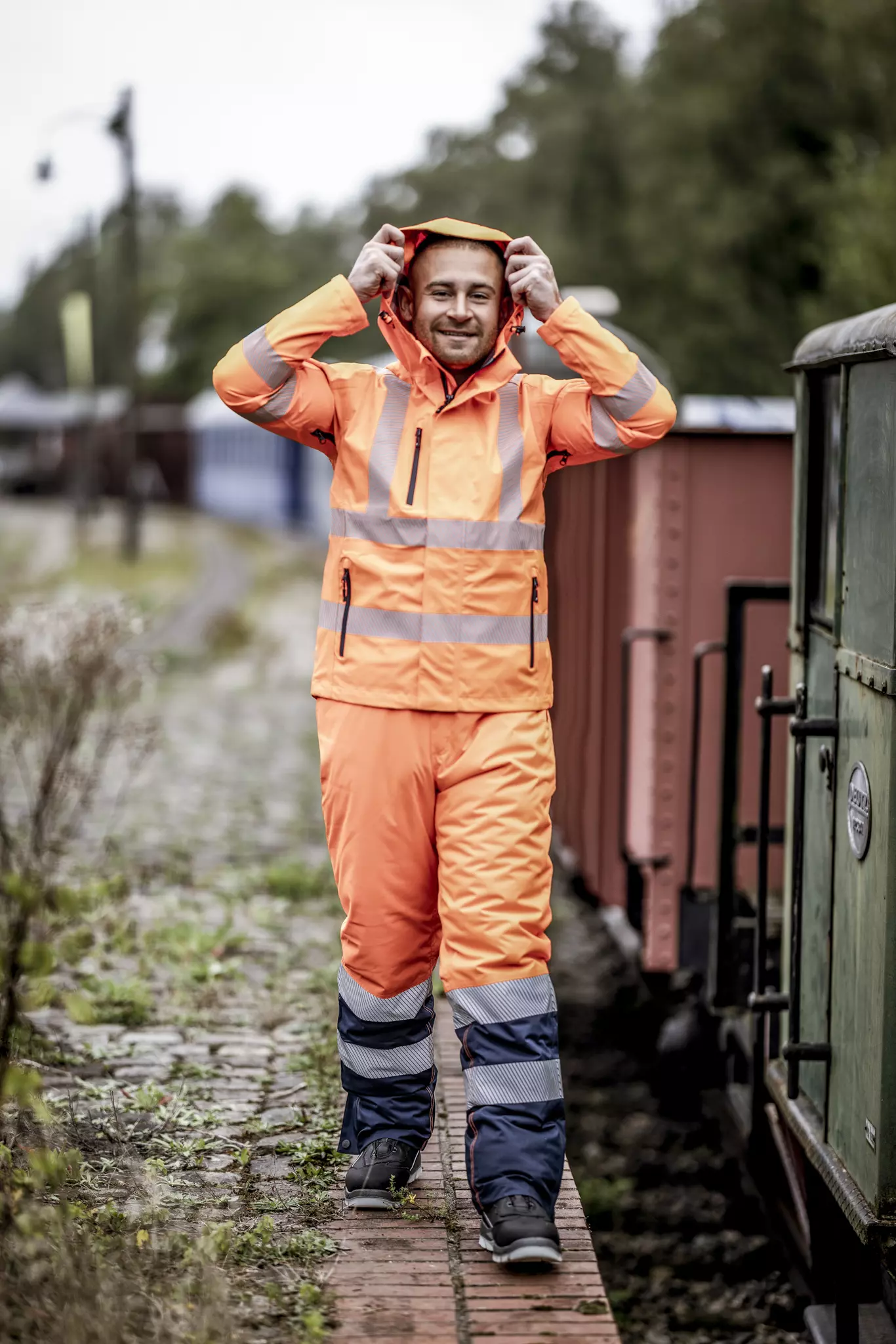 Nitras 7177-4100, MOTION TEX VIZ PLUS High-Visibility Rain Jacket, Neon Orange, image 3