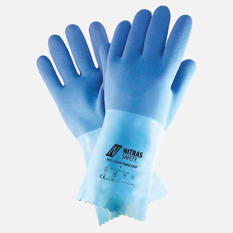 Nitras 1611, BLUE POWER GRIP Chemical Protective Gloves, Blue, image 1, gallery thumbnail