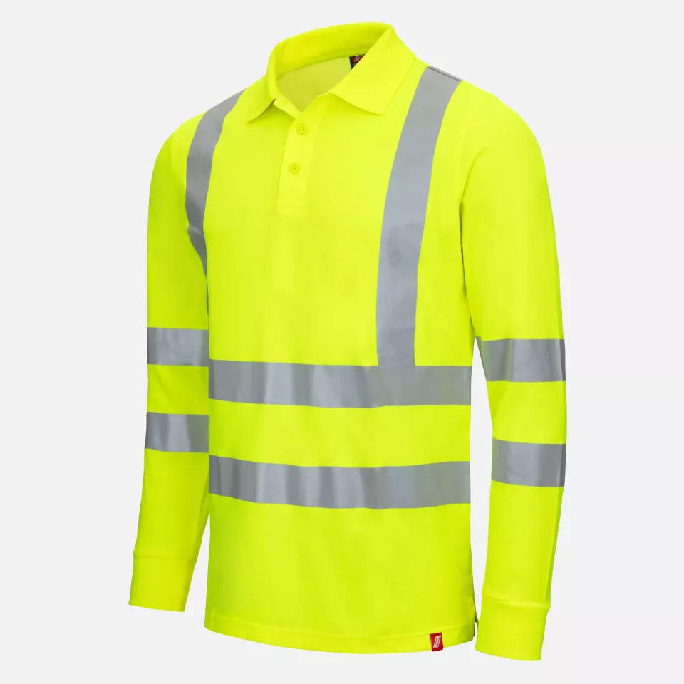 Nitras 7014-4000, MOTION TEX VIZ Reflective Long Sleeved Polo Shirt, Neon Yellow, image 1, gallery thumbnail