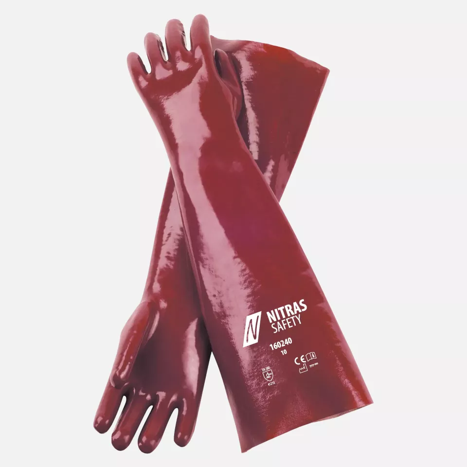 Nitras 160240, PVC Gloves Cotton 40cm, Red, image 1, gallery thumbnail