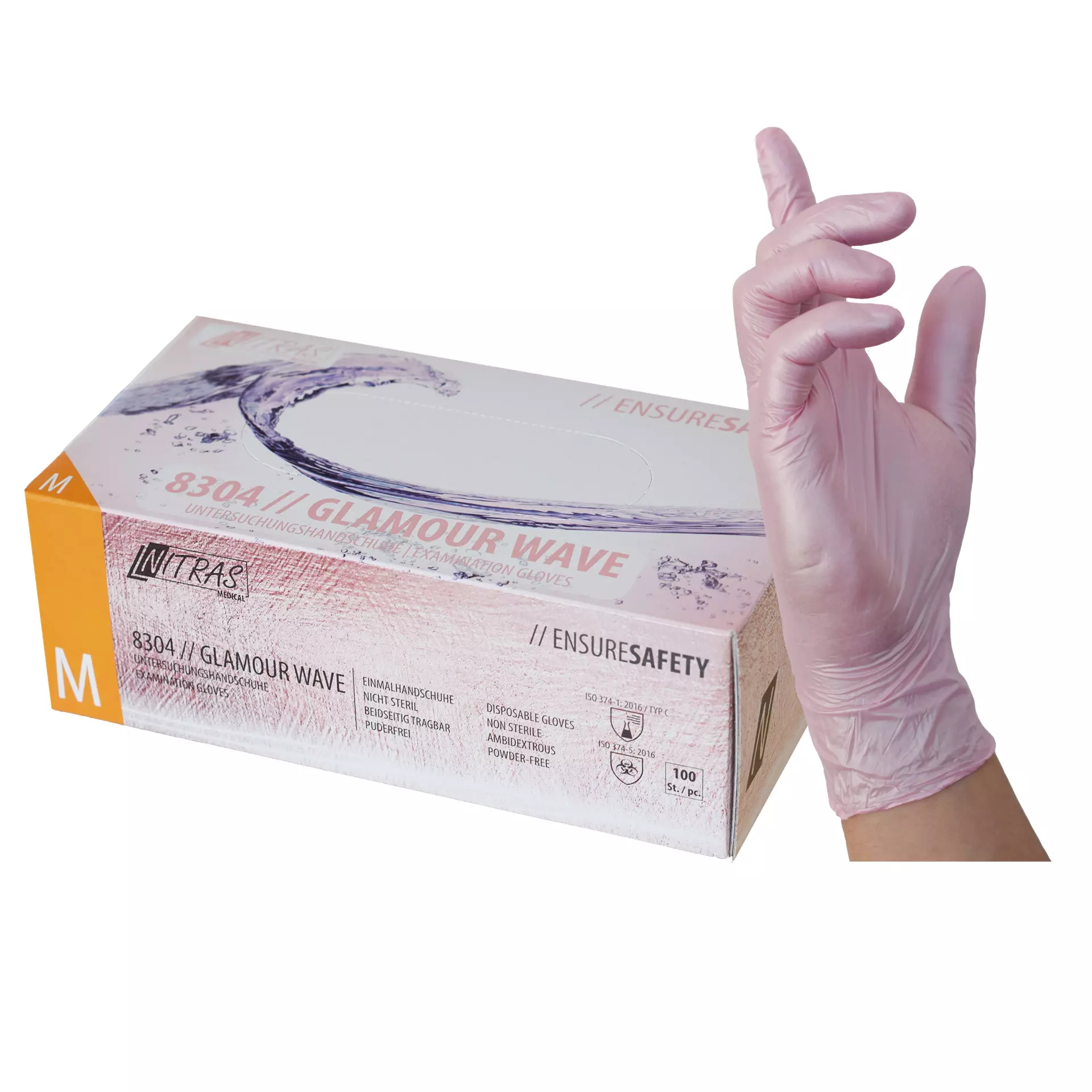 Nitras Medical 8304, GLAMOUR WAVE nitrile disposable gloves, light pink, image 1