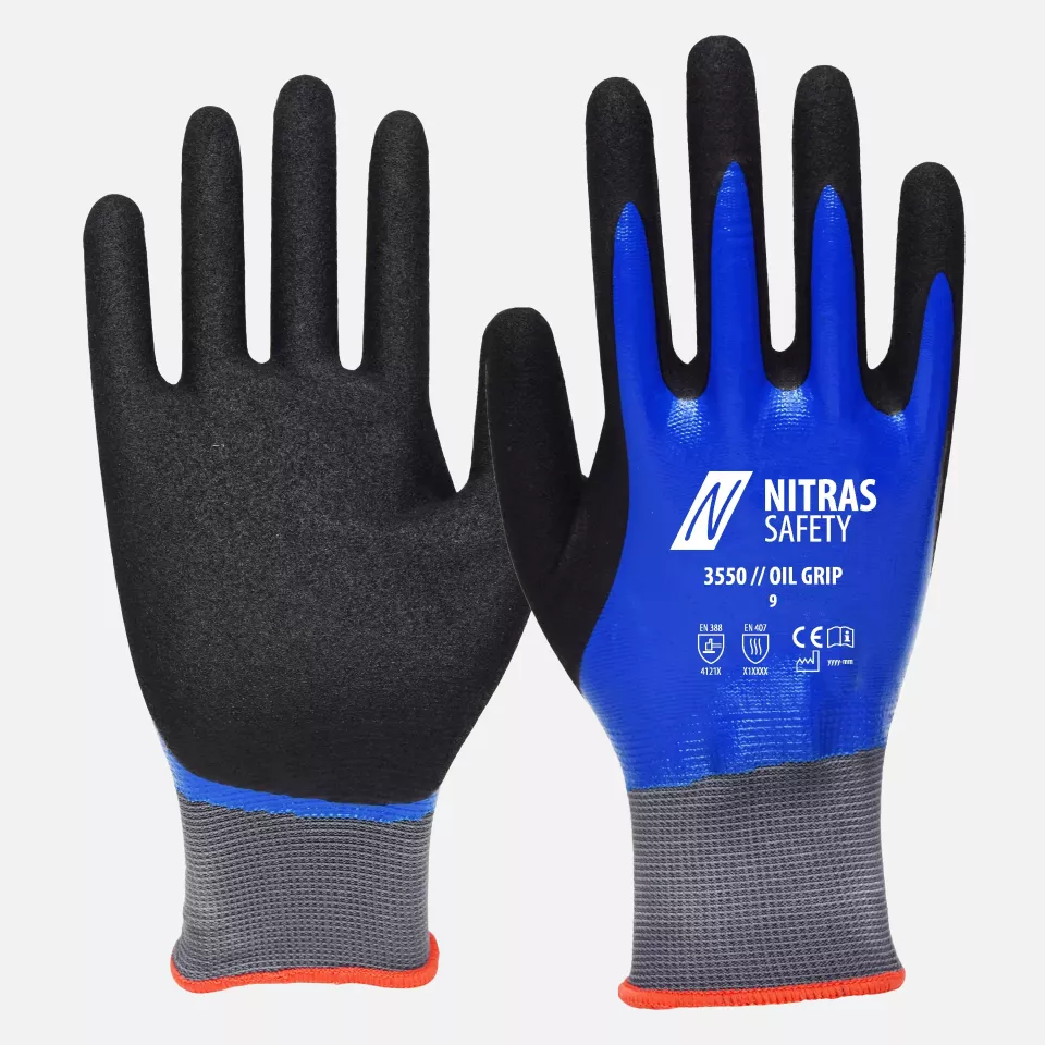 Nitras 3550, OIL GRIP Nylon Gloves, Blue, image 1, gallery thumbnail