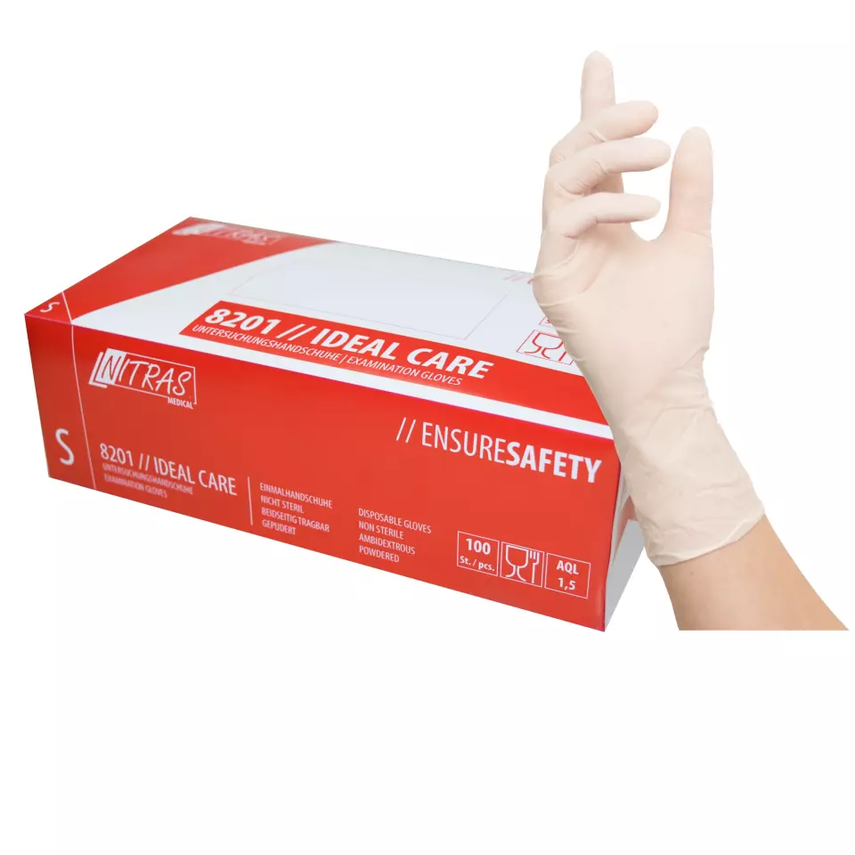 Nitras 8201, IDEAL CARE Disposable Latex Gloves, Natural Colour, image 1, gallery thumbnail