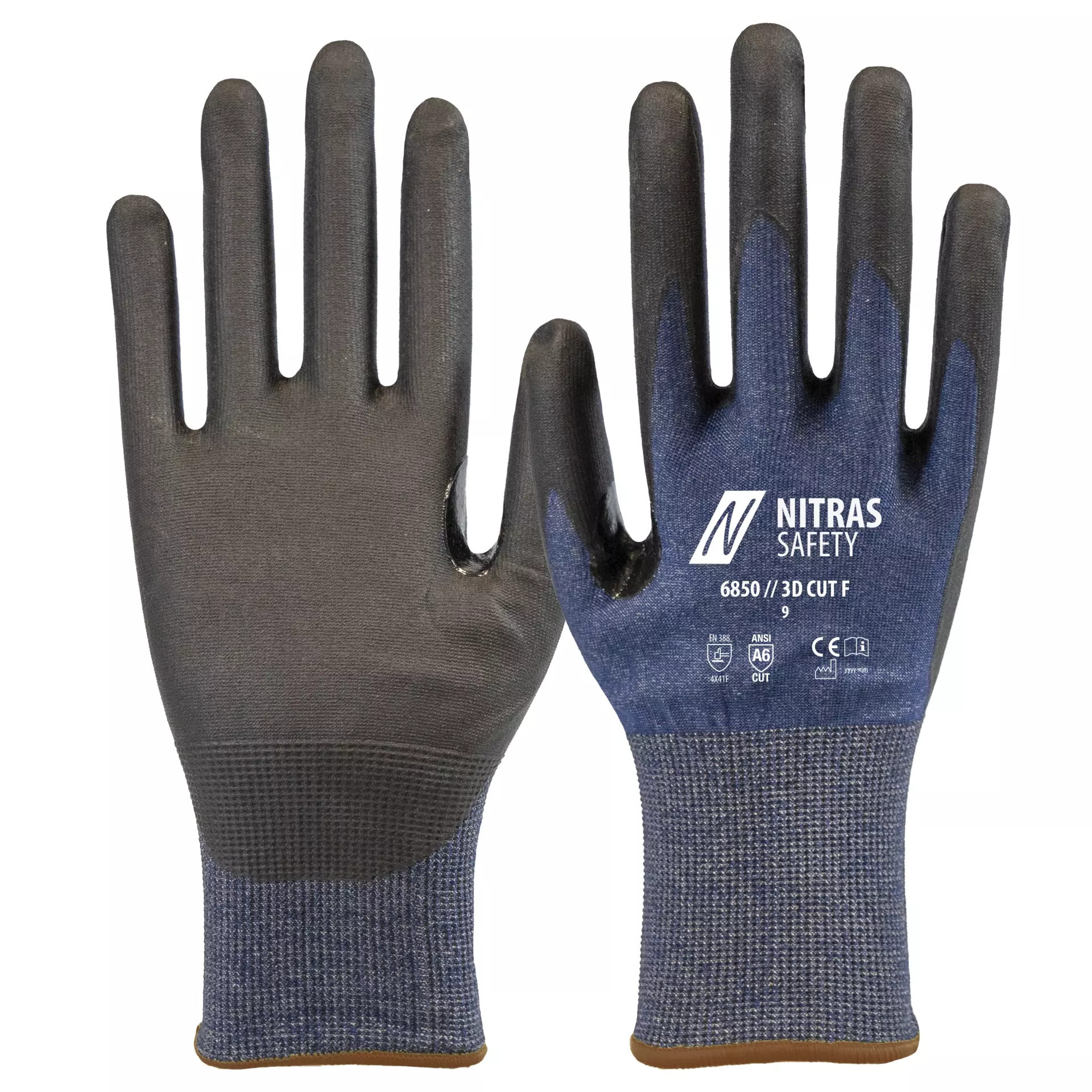 Nitras 6850-2110, 3D CUT F Cut Protection Gloves, Black