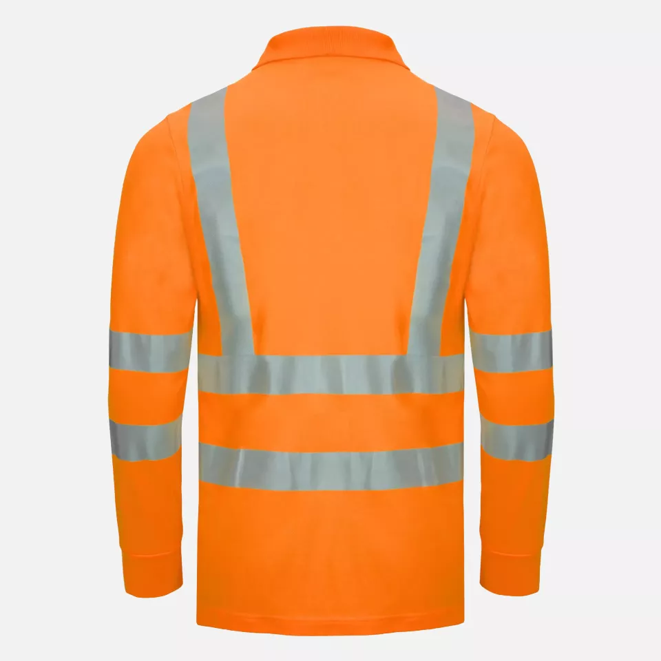 Nitras 7014-4100, MOTION TEX VIZ Reflective Long Sleeved Polo Shirt, Neon Orange, image 2, gallery thumbnail