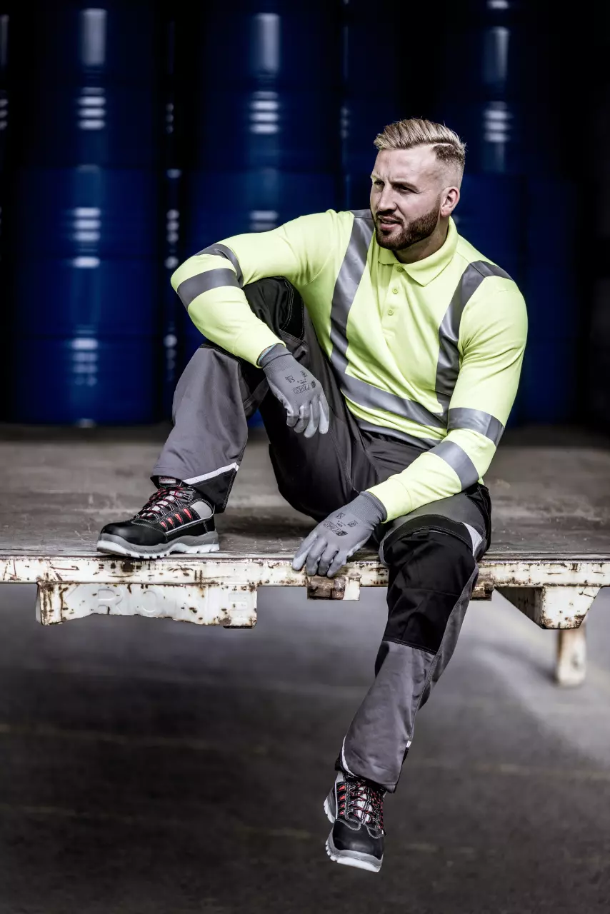 Nitras 7014-4000, MOTION TEX VIZ Reflective Long Sleeved Polo Shirt, Neon Yellow, image 3, gallery thumbnail