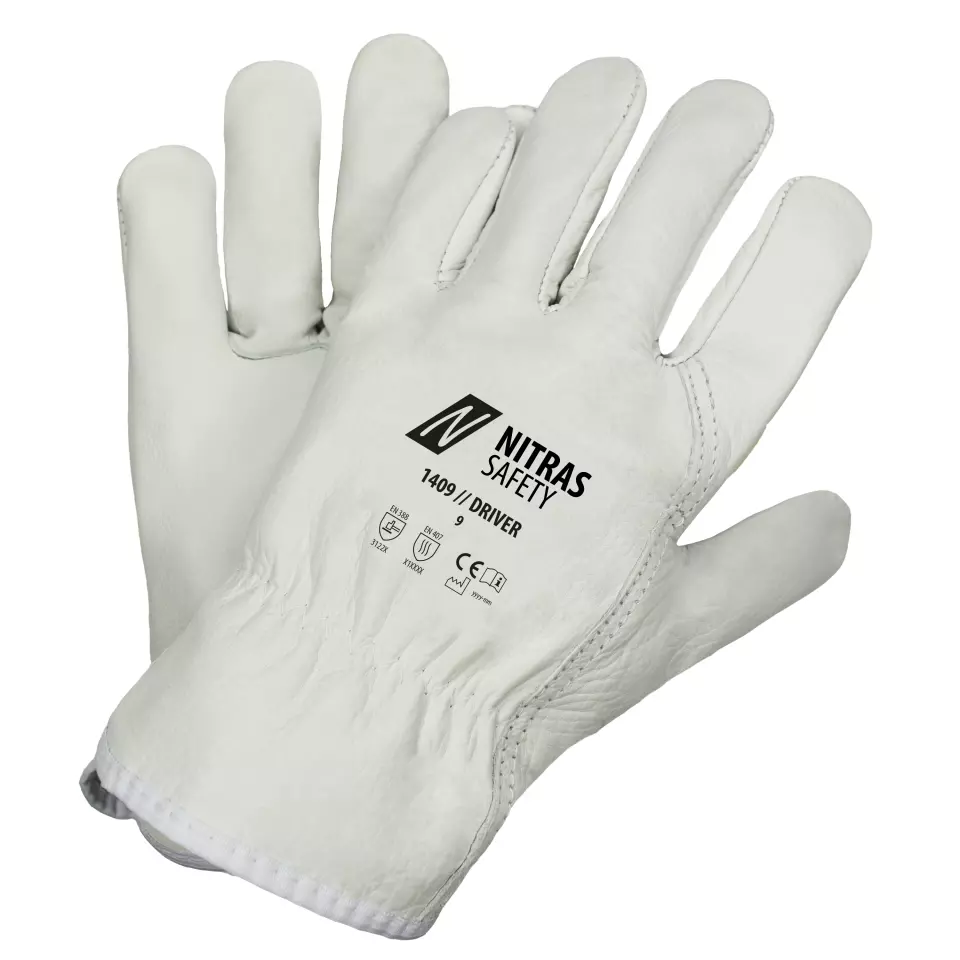 NITRAS 1409, DRIVER Cow Grain Leather Gloves, Grey, image 1, gallery thumbnail